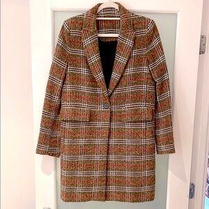 Reformation Plaid Long Coat – Wool Blend – Size 6
